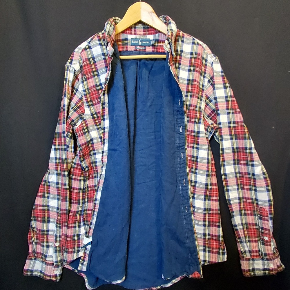 VTG Y2K Polo Ralph Lauren Jersey Lined Plaid Flannel Shirt Mens XL Red Tartan